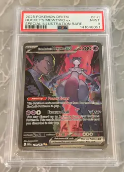 2025 POKEMON DRI EN-DESTINED RIVALS #231 TEAM ROCKET'S MEWTWO EX PSA 9 - Image 1