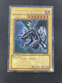 Yugioh Red Eyes B Dragon SDJ-001 1st Edition Holo Card Joey Deck - Image 1