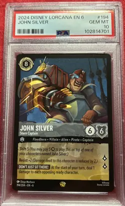 2024 DISNEY LORCANA EN 6-AZURITE SEA 194 JOHN SILVER PSA 10 GEM MINT - Image 1