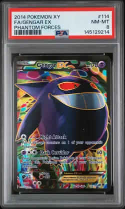 2014 POKEMON XY PHANTOM FORCES #114 FULL ART/GENGAR EX PSA 8 - Image 1