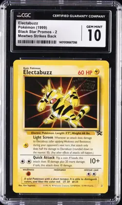1999 POKEMON GAME MOVIE PROMO #2 ELECTABUZZ CGC 10 GEM MINT - Image 1
