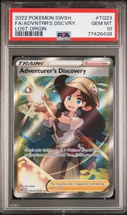 Adventurer's Discovery TG23 Lost Origin PSA 10 Gem Mint Full Art Pokemon - Image 1