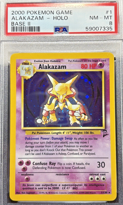 2000 POKEMON GAME BASE SET 2 #1/130 ALAKAZAM-HOLO PSA NM-MT 8 - Image 1