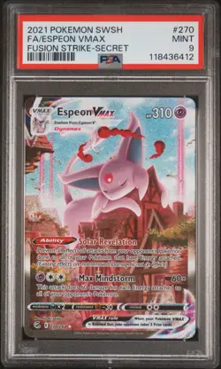 2021 POKEMON SWORD & SHIELD FUSION STRIKE SECRET #270 FULL ART/ESPEON VMAX PSA 9 - Image 1