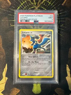 Pokemon Lucario 53/127 Platinum STAFF Prerelease PSA 9 - Image 1