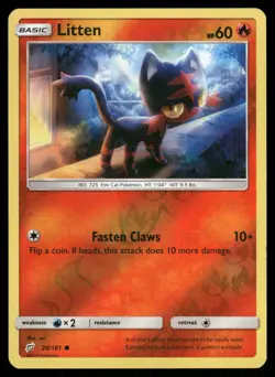 Litten 20/181 Common Team Up Pokemon Reverse Holo Lightly Played - Image 1