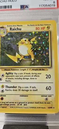 1999 Pokemon Base Set ( RAICHU HOLO) GRADED PSA-8 CARD # 14/102 - Image 5