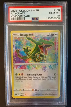 Pokemon TCG SWSH Rayquaza Card 138/185 Amazing Rare Vivid Voltage PSA 10 GEM MT - Image 1