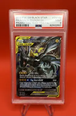 2019 POKEMON SM TAG TEAM TINS PROMO #SM168 FULL ART/ PIKACHU & ZEKROM GX PSA 9 - Image 4
