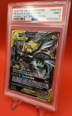 2019 POKEMON SM TAG TEAM TINS PROMO #SM168 FULL ART/ PIKACHU & ZEKROM GX PSA 9 - Image 5