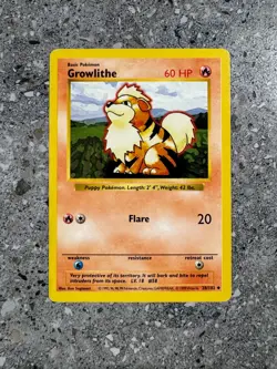 Pokemon TCG Cards SHADOWLESS Base Set Growlithe 28/102 Uncommon LP-MP - Image 1