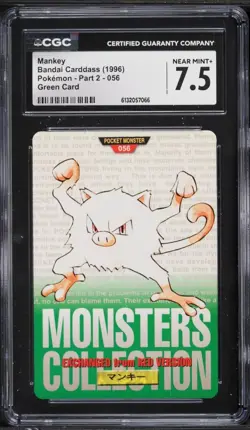 1996 Pokemon Mankey Japanese Bandai Carddass Vending #056 CGC 7.5 NRMT+ - Image 1