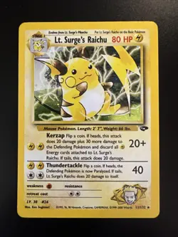 Lt. Surge's Raichu Gym Challenge 11/132 Holo Unlimited Holo Rare Pokemon - Image 1