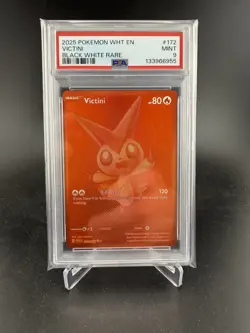 2025 POKEMON WHT EN-WHITE FLARE BLACK WHITE RARE #172 - VICTINI 172/086 - PSA 9 - Image 1