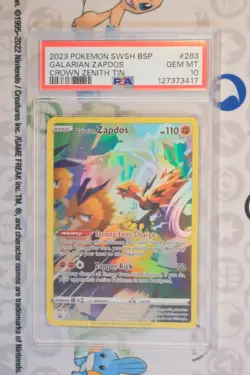 2023 POKEMON SWSH BLACK STAR PROMO CROWN ZENITH TIN #283 GALARIAN ZAPDOS PSA 10 - Image 1