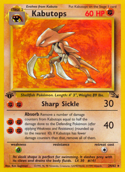 Kabutops 24/62 Rare Fossil Pokemon Unlimited Moderately Played - Image 1