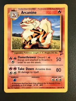 Pokemon TCG Arcanine 33/130 Base Set 2 BASE4 LP - Image 1