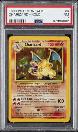 1999 POKEMON BASE SET UNLIMITED #4 CHARIZARD-HOLO PSA 7 - Image 1