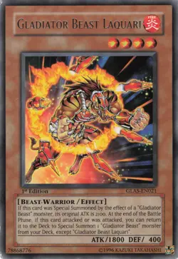 Yugioh Gladiator Beast Laquari GLAS-EN021 Rare 1st Edition LP - Image 1