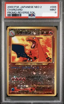 PSA 9 CHARIZARD #006 PROMO REVERSE FOIL POKEMON 2000 JAPANESE NEO 2 - Image 1