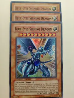 3x Yugioh! Blue-Eyes Shining Dragon MOV-EN001 Super Rare Promo LP/MP - Image 1