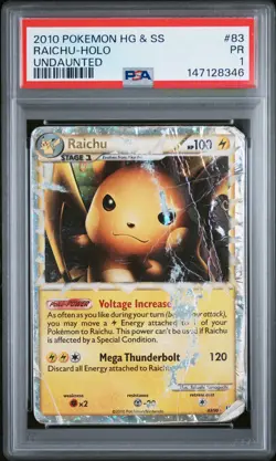 Raichu Holo PSA 1 2010 Pokemon Heartgold & Soulsilver Undaunted #83 POP 6 - Image 1