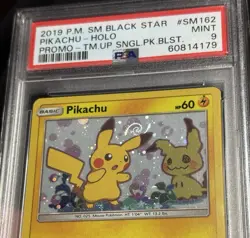 Pikachu SM162 Promo Holo Pokemon Team Up Mew Tail HD SWIRL PSA 9 Mint Galaxy - Image 1