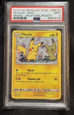 Pikachu SM162 Promo Holo Pokemon Team Up Mew Tail HD SWIRL PSA 9 Mint Galaxy - Image 2