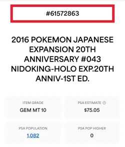 (MA4) 2016 Pokemon Japanese Nidoking-Holo EXP.20TH ANNIV 1st ED #043 Gem Mint 10 - Image 3