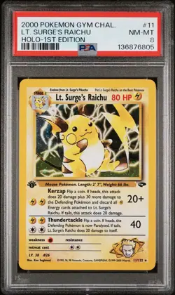 2000 Pokemon GYM LT SURGE'S RAICHU HOLO 1ST EDITION # 11 NM-MT PSA 8 Clean! #2 - Image 1