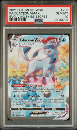 Pokemon 2021 Glaceon VMAX 209/203 Full Art SR Evolving Skies GEM MINT PSA 10 - Image 1