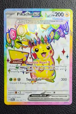 POKEMON PIKACHU EX RAINBOW FULL ART 219/191 HOLO SV08 SURGING SPARKS - Image 1