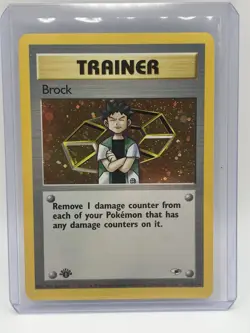 Pokemon TCG Gym Heroes Trainer Holo Rare 1st Edition Brock 15/132 LP - Image 1