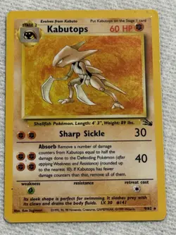 Pokemon Kabutops Fossil Rare 60 HP 9/62 English Vintage Card - Image 1