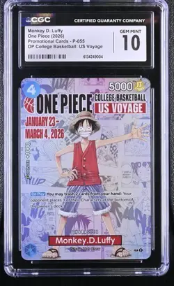 CGC GEM MINT 10 Monkey D. Luffy One Piece 2026 College Basketball Voyage #P-055 - Image 1