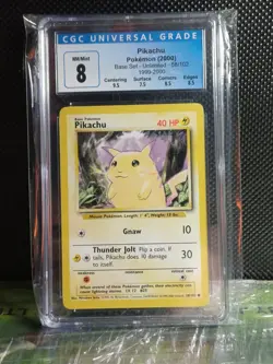 CGC 8 Fourth Print 1999-2000 Pokemon Card Base Set Pikachu 58/102 blue Label 4th - Image 1