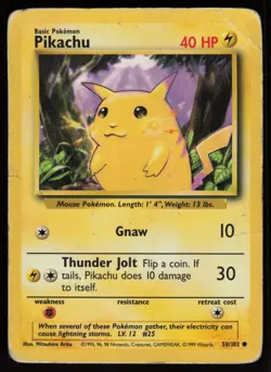 PIKACHU 58/102 COMMON BASE SET UNLIMITED POKEMON HP - Image 1