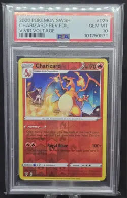 2022 POKEMON VIVID VOLTAGE CHARIZARD #025 REVERSE FOIL HOLO GEM MINT PSA 10 - Image 1