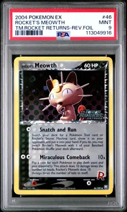 POKEMON EX TEAM ROCKET RETURNS ROCKET'S MEOWTH #46 REVERSE PSA 9 MINT #113049916 - Image 1