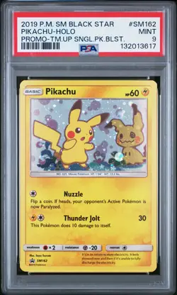 POKEMON TEAM UP SM BLACK STAR PROMO PIKACHU #SM162 HOLO PSA 9 MINT #132013617 - Image 1