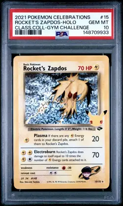 2021 Pokemon Celebrations Rockets Zapdos Holo #15 PSA 10 - Image 1