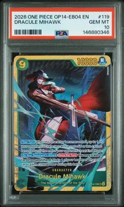 2026 ONE PIECE OP14-EB04-THE AZURE SEA'S SEVEN #119 DRACULE MIHAWK PSA 10 - Image 1