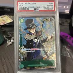 2025 ONE PIECE 3RD ANV TOURNAMENT 3 BROTHERS PACK WINNER #027 SABO PSA 10 - Image 1