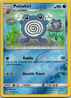 Pokemon TCG Poliwhirl 38/214 SM Unbroken Bonds Reverse Holo Uncommon NM - Image 1