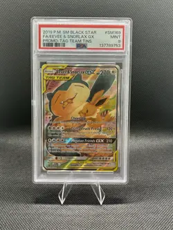 PSA 9 Eevee & Snorlax GX Full Art 2019 Pokemon Black Star Promo Tag Team Tins - Image 1