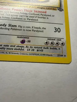 Pokemon Card - Snorlax Jungle 27/64 Rare 1st Edition LP - Image 2