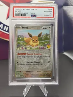 Eevee - (Pokemon Day 2025) (Reverse Cosmos Holo) 074/131 Promo PSA 10 - Image 1
