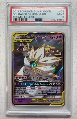 Pokemon Solgaleo & Lunala GX Cosmic Eclipse Ultra Rare Holo PSA 9 75/236 - Image 1