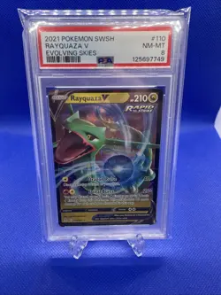 PSA 8 NEAR MINT 2021 Pokemon Evolving Skies RAYQUAZA V #110 Holo - Image 1