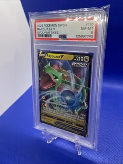 PSA 8 NEAR MINT 2021 Pokemon Evolving Skies RAYQUAZA V #110 Holo - Image 2